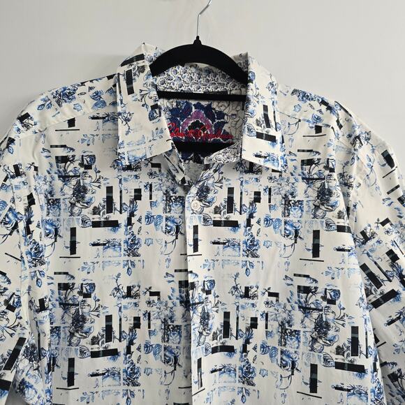 Robert Graham Men’s XL Classic Fit Button Down Shirt Abstract Blue White Stretch - Picture 2 of 11